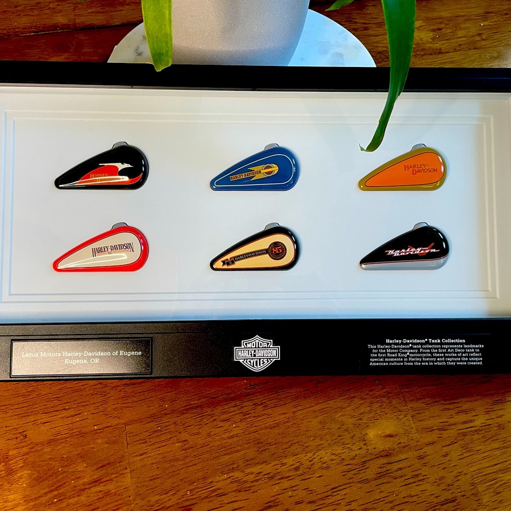 Harley Davidson tank collection Latus, Eugene Oregon Rare. Wall decoration.